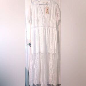NWT Southern Fried Chics White Vintage Lace Eyelet Maxi Dress XXXL